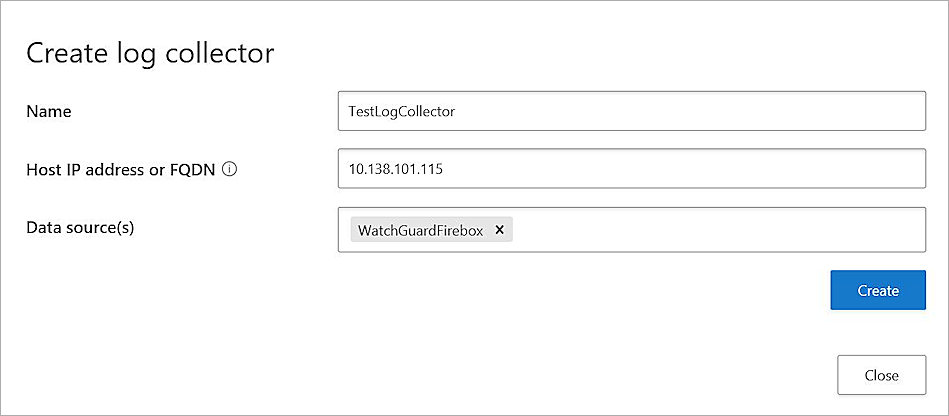Screen shot of the Create log collector